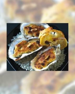Oysters au gratin with cream and almonds